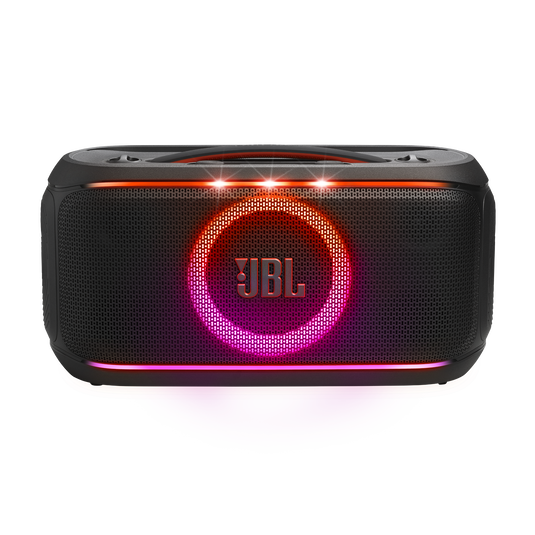 JBL PartyBox On-the-Go 2 - Black - Portable party speaker with one wireless digital mic, handle and a shoulder strap - Front image number null