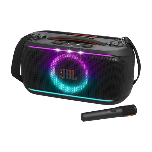 JBL PartyBox On-the-Go 2 - Black - Portable party speaker with one wireless digital mic, handle and a shoulder strap - Hero image number null