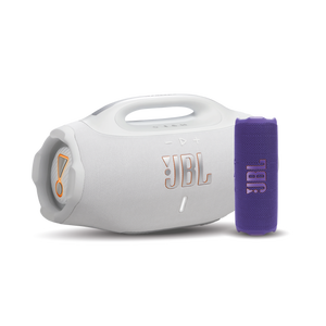 Image of Combo JBL Parlante Boombox 4 Blanco + Parlante Flip 7 Morado